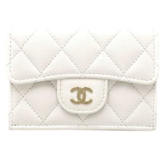 CHANEL White Caviar Leather Logo Wallet - Picture 1 of 10